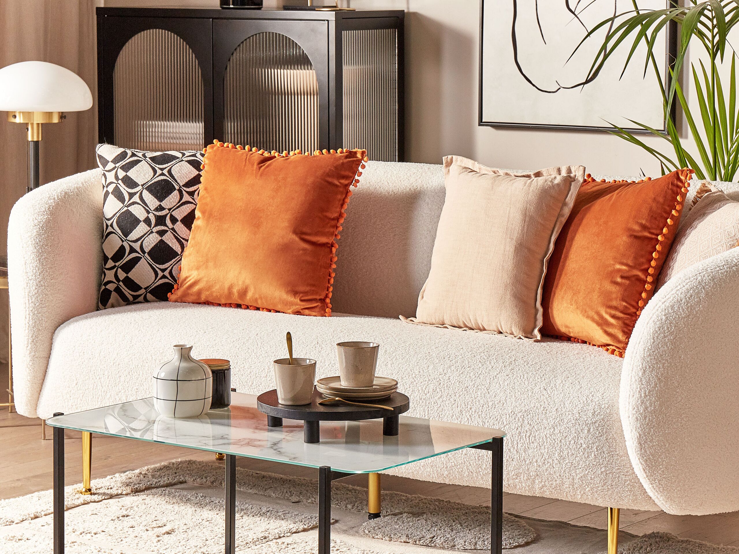 Beliani conjunto de 2 cojines aerangis terciopelo 45 x 45 cm liso naranja