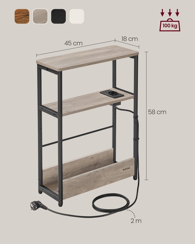 Table d'Appoint Fine avec Multiprise, Table de Chevet à 3 Niveaux, Bout de Canapé, pour Petits Espaces, Grège Chiné et Noir d'Encre - 5