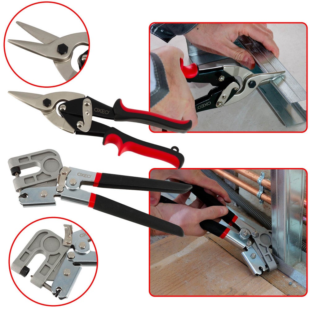 Kit outil plaquiste - 7 pièces - Scie - Porte-embouts - Cisaille - Pince à sertir - Lève-cloison - Râpe - Rabot - 2