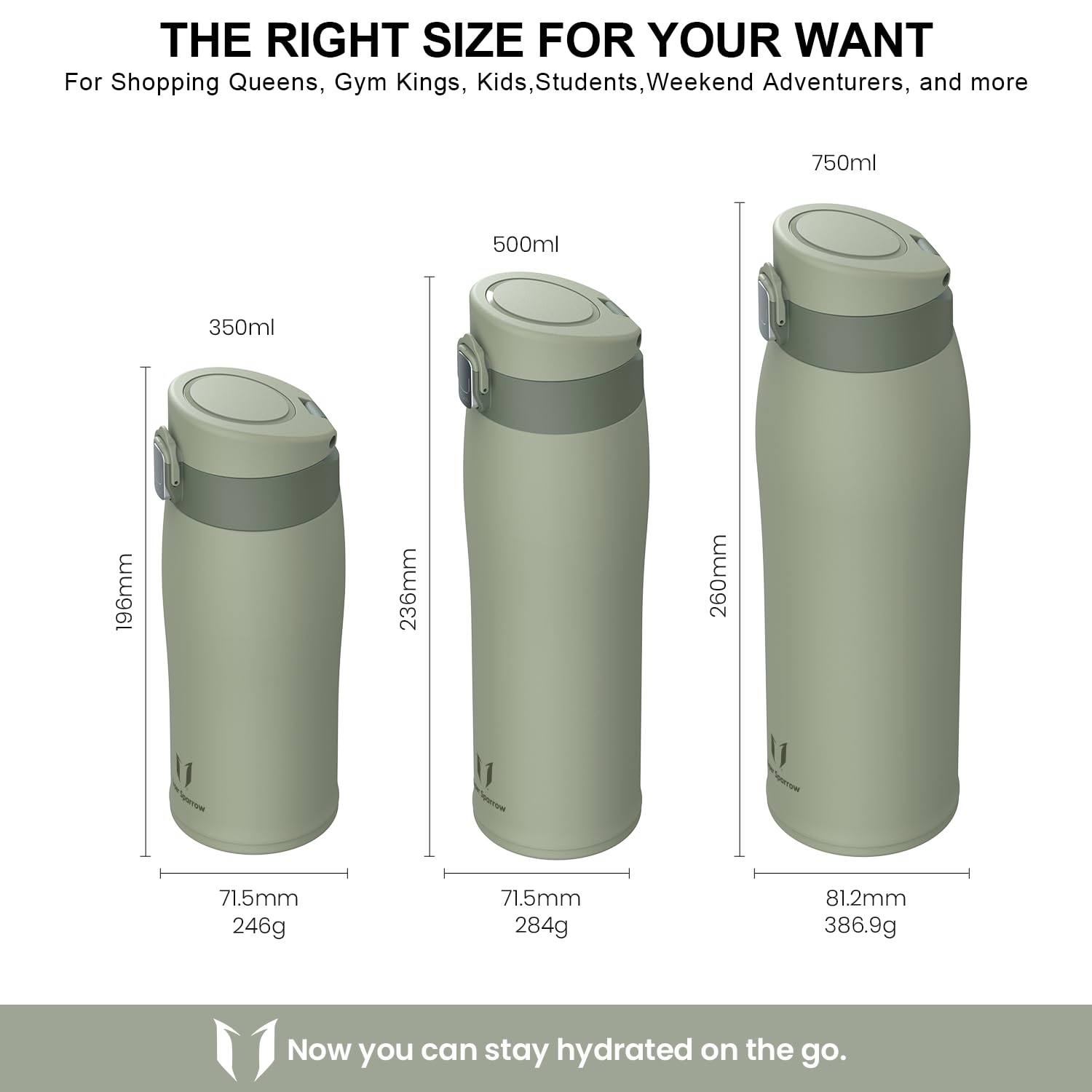 Super Sparrow Borraccia Termica, Acciaio Inox Bottiglia Termica - 500ml - Senza BPA Tazza Termica, Borraccia Termica per Bambini, Scuola, Sportiva, Bi - 3