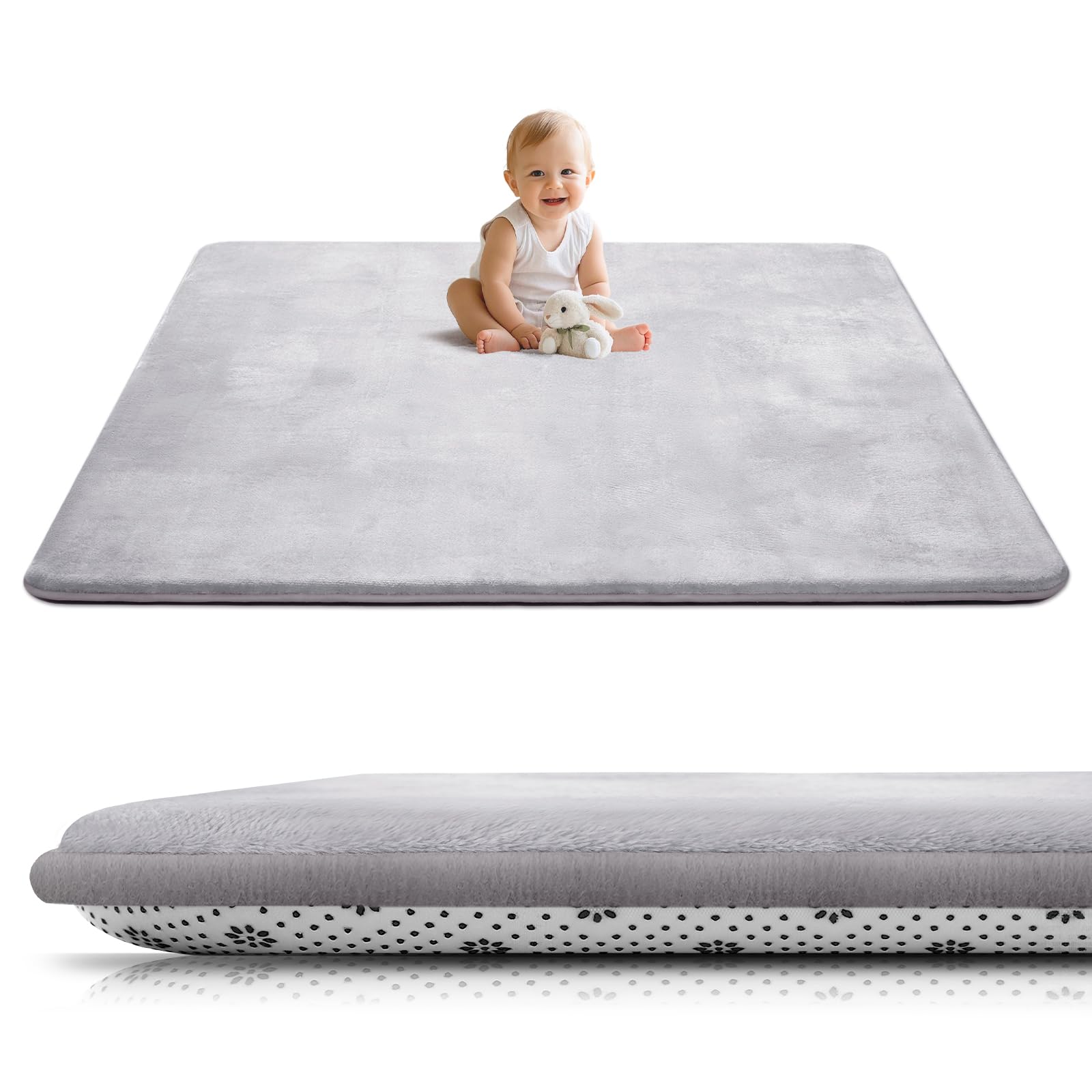 Autrucker alfombra de juego multifuncional gruesa, de esponja para niños, anticaídas, gris claro, 127 x 127 cm (3 cm de grosor)