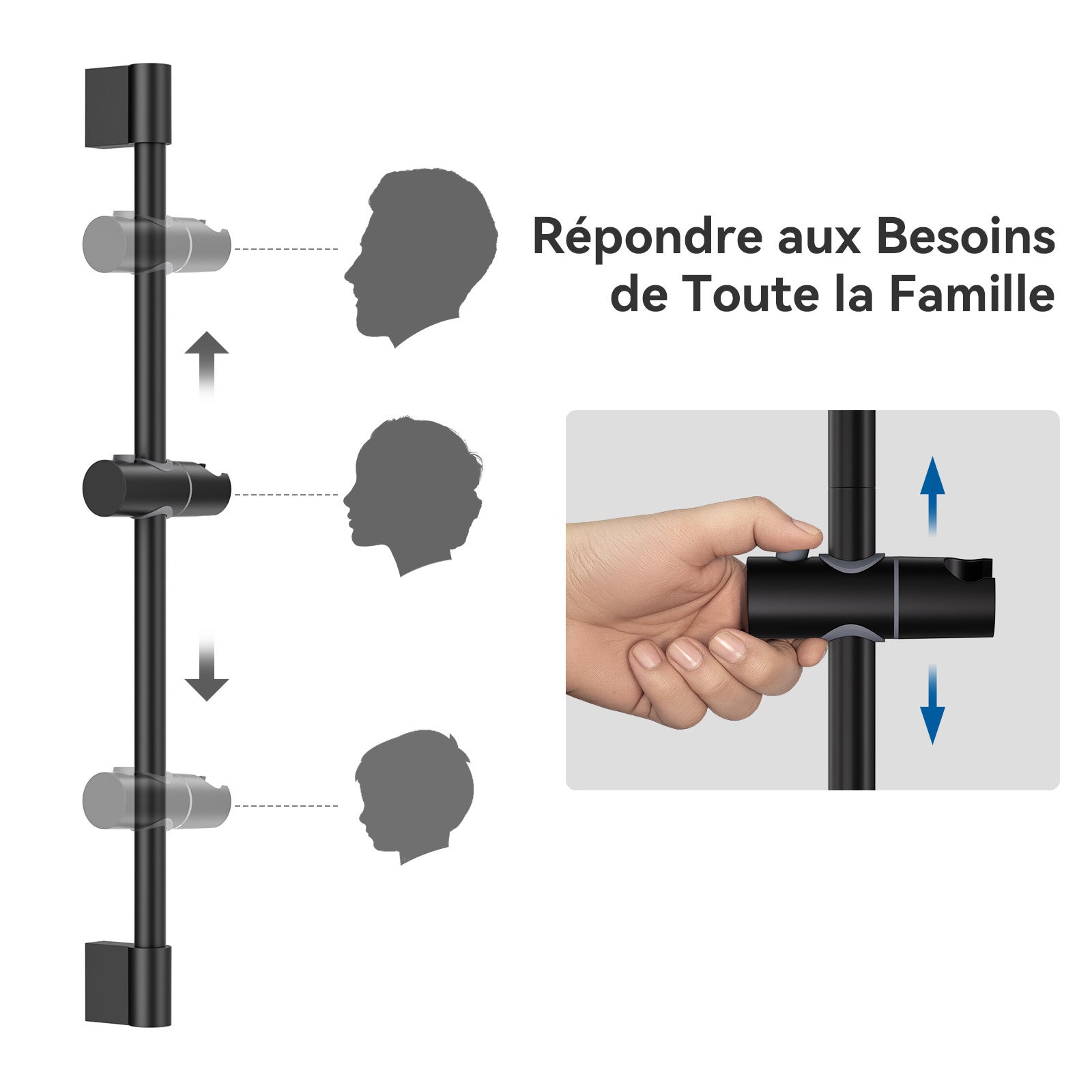 Sofetiy max Barre de Douche Noir Acier Inoxydable Ensemble de Douche 65cm Avec Support de Douche - 5