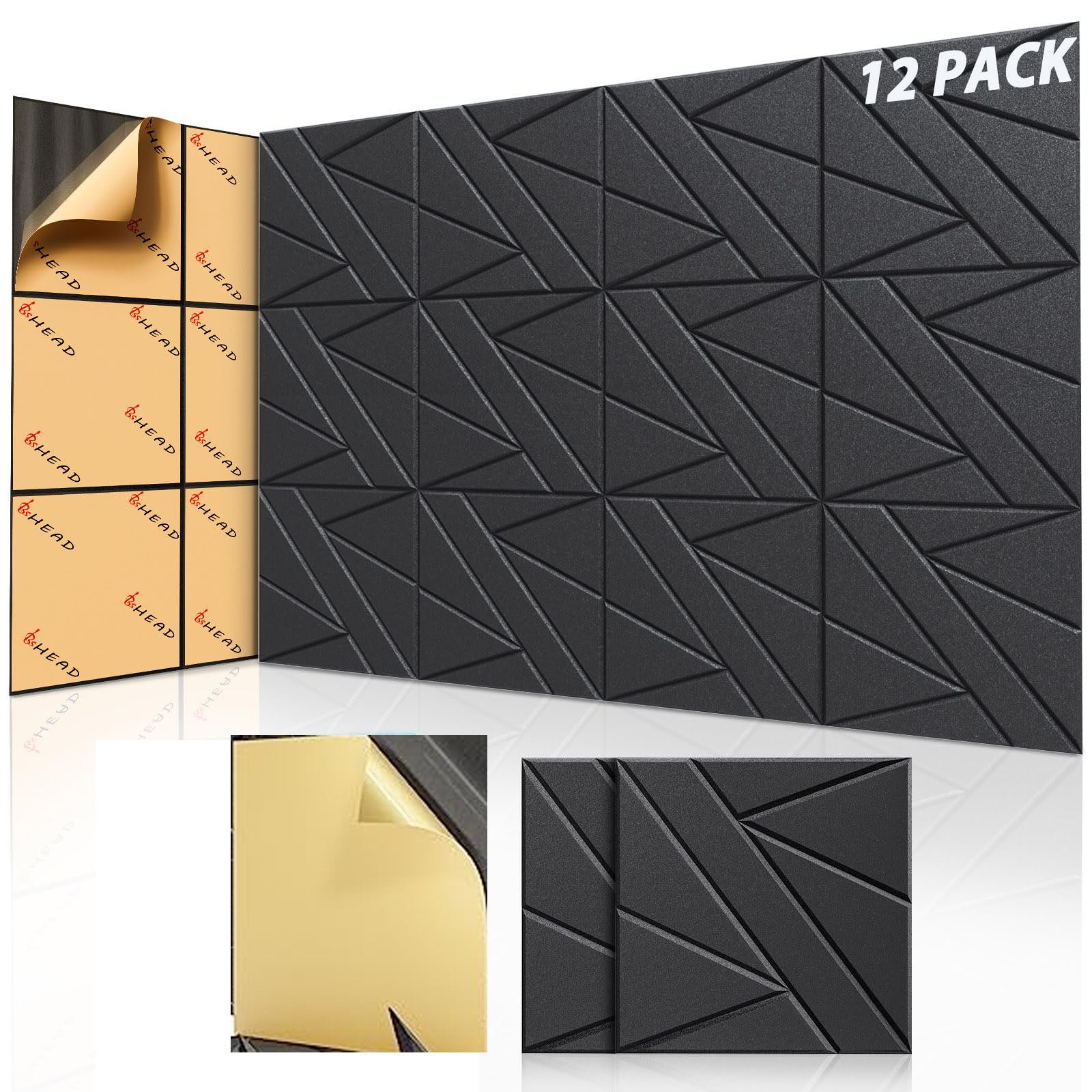 12 sztuk samoprzylepnych paneli ściennych dźwiękoszczelnych, 30x30xcm, panel z pianki dźwiękoszczelnej na ścianę, panel dźwiękochłonny pogrubiony 9 mm