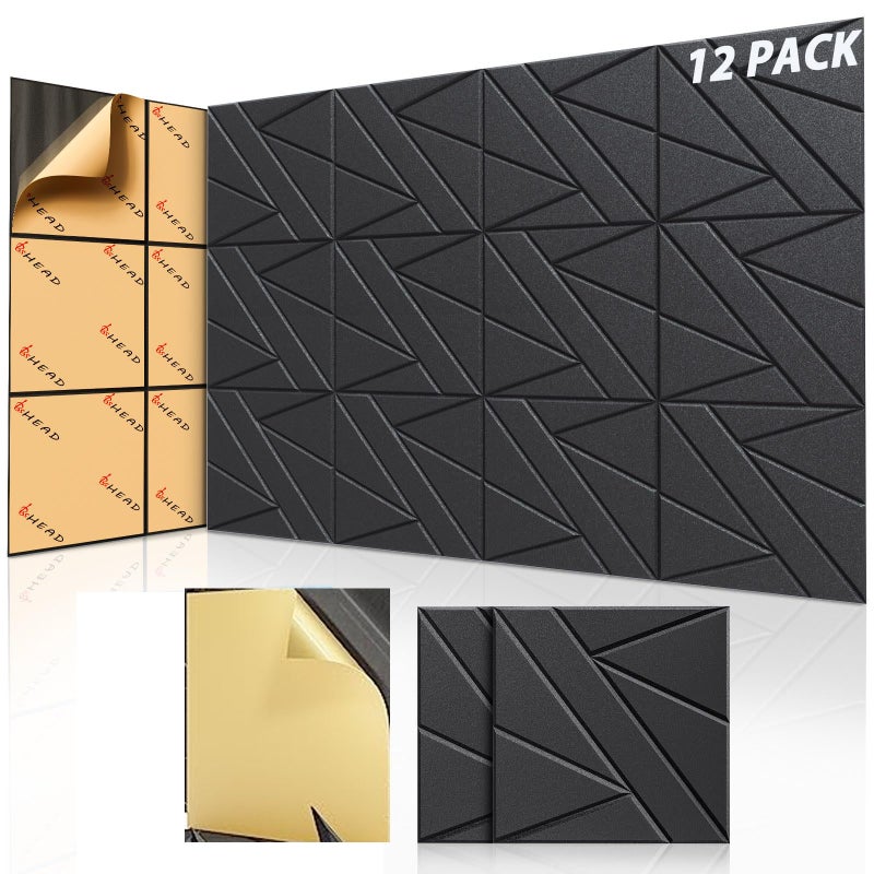 12 sztuk samoprzylepnych paneli ściennych dźwiękoszczelnych, 30x30xcm, panel z pianki dźwiękoszczelnej na ścianę, panel dźwiękochłonny pogrubiony 9 mm