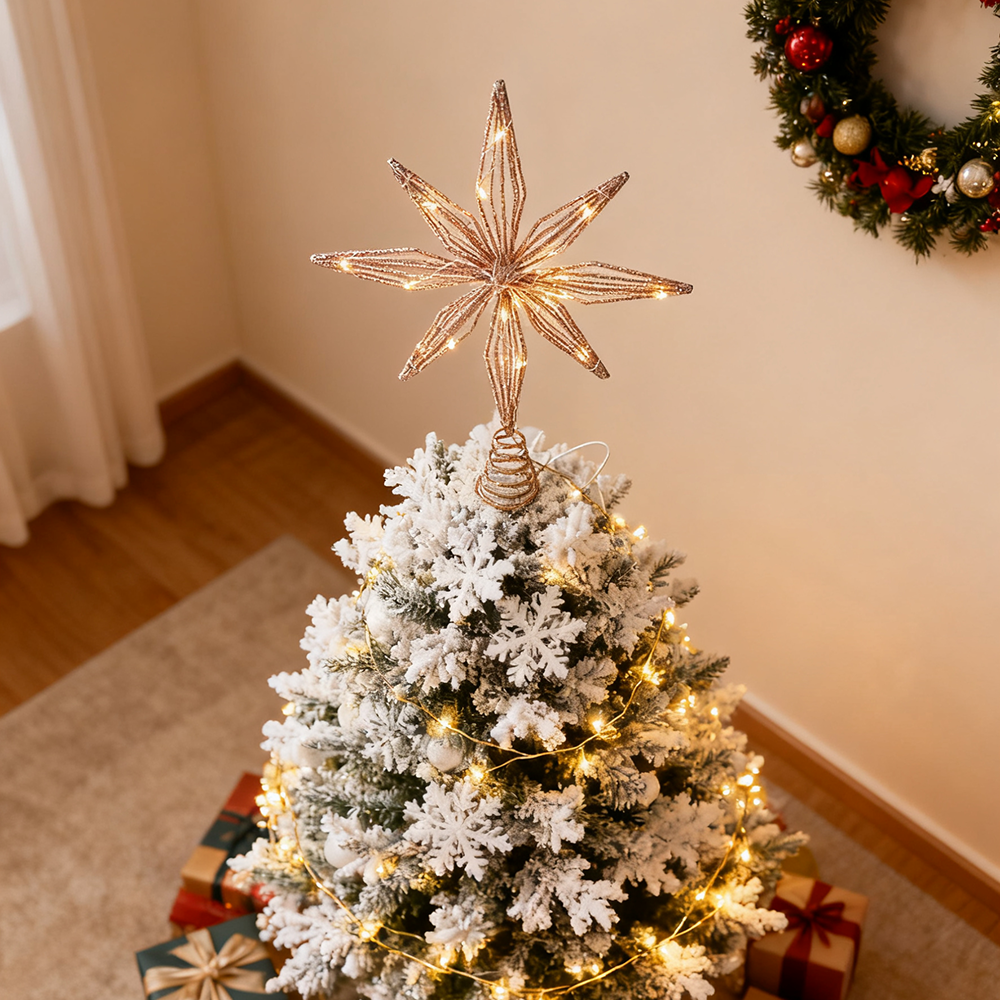 Topo de Árvore de Natal com 20 Luzes LED, Decoração de estrelas para topo de árvore de Natal, Enfeite de Natal em forma de estrela em metal - 3