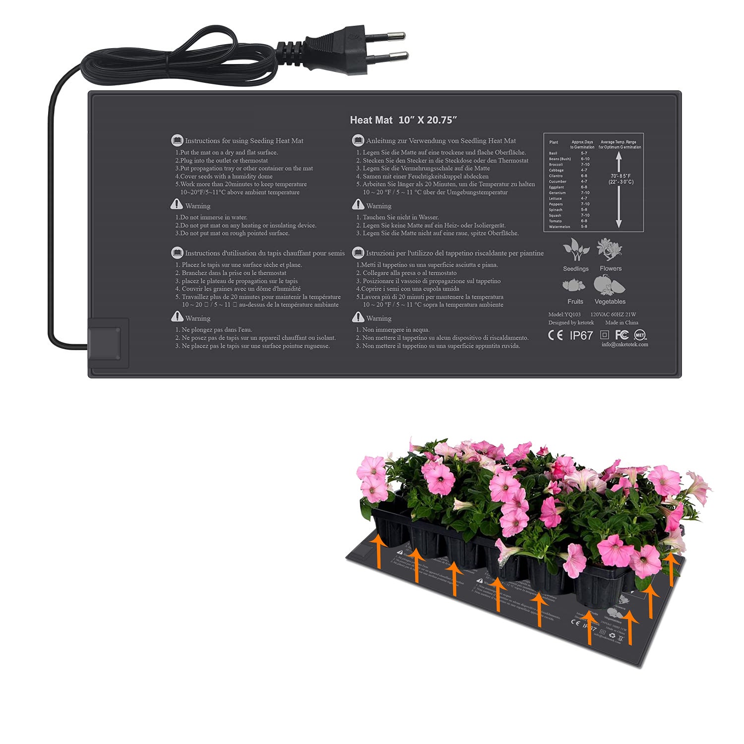 Tapis chauffant pour semis, 10" x 20,75", tapis chauffant imperméable