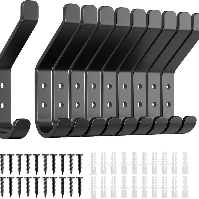 Zestaw 10 haczyków wkręcanych do paneli akustycznych - do sypialni, salonu, wieszaki ścienne do garderoby, kurtek, kapeluszy - metalowe, czarne, 10 cm