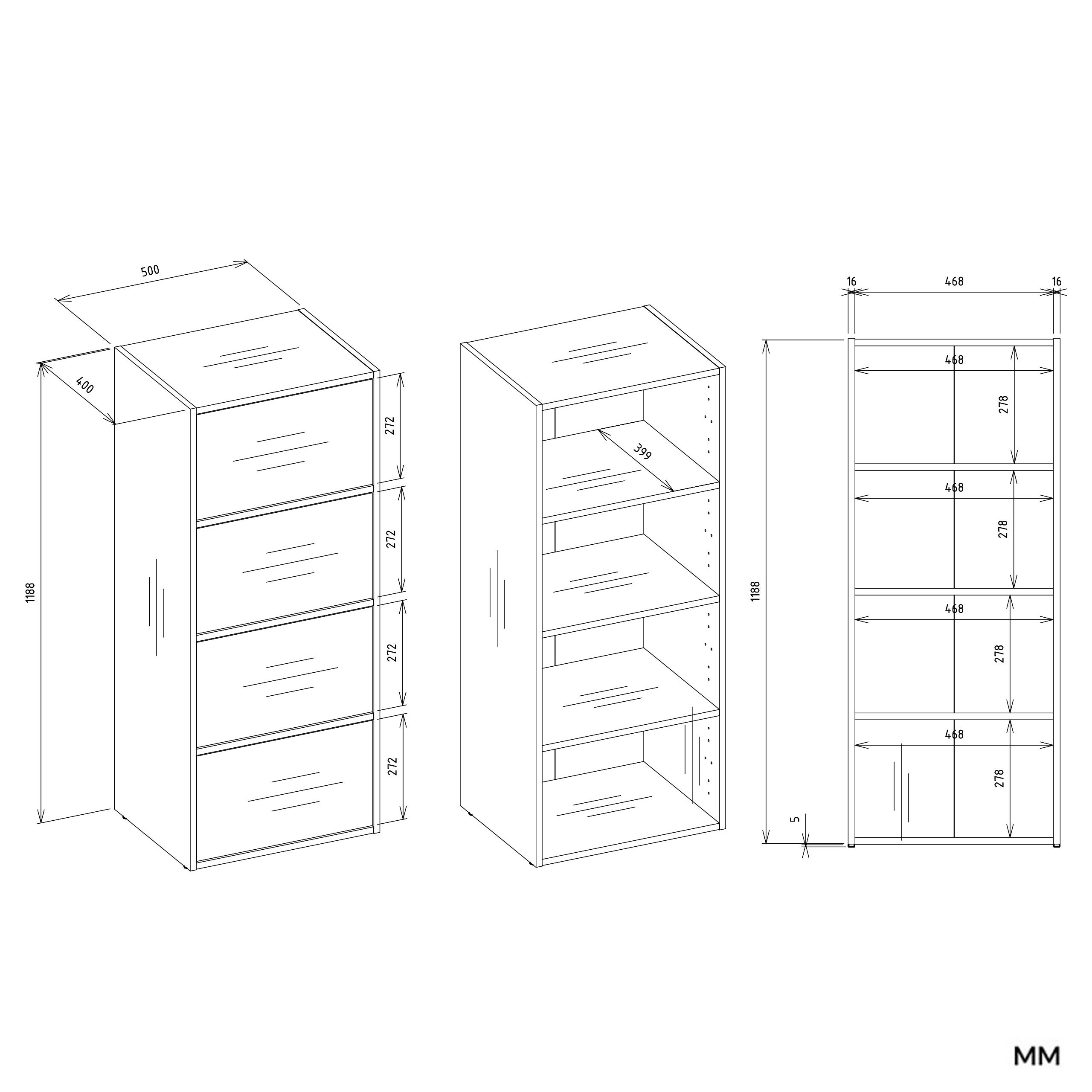 ALMA - Commode 4 portes pour chambre 50x119x40cm - Anthracite / Chêne Artisan - 6