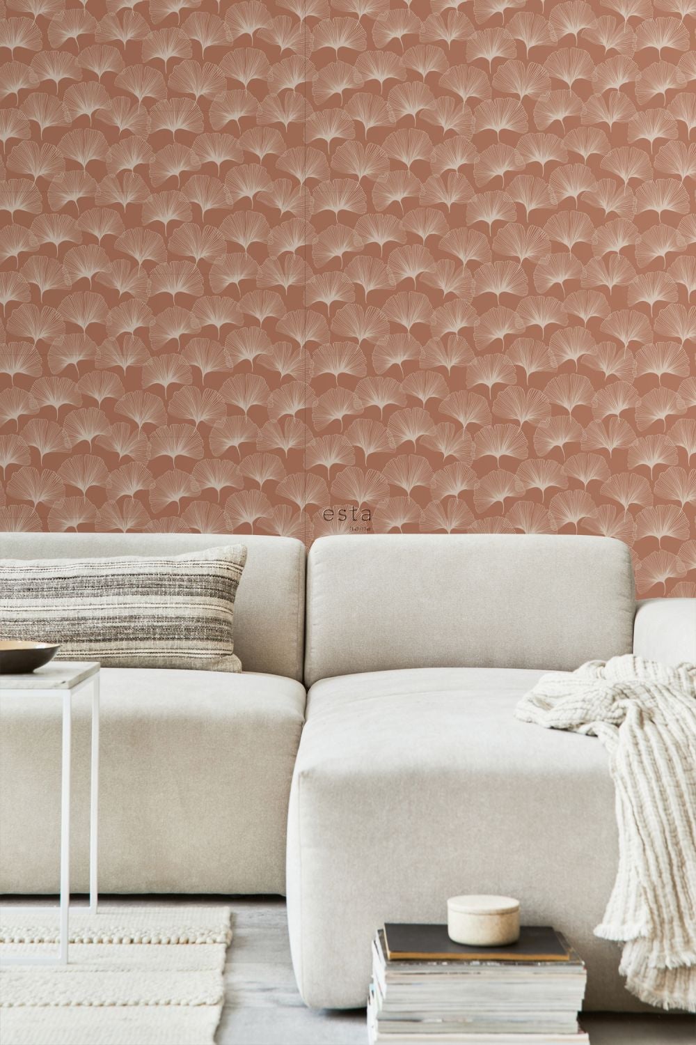 Papier peint feuilles de ginkgo terracotta - 53 cm x 10.05 m - ESTAhome - 3