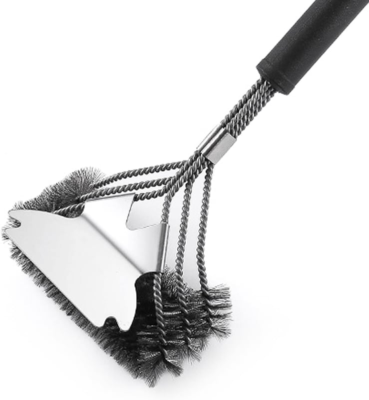 Szczotka do czyszczenia grilla z 3 rzędami spiralnych drucianych włosi i skrobakiem, akcesorium do czyszczenia rusztów