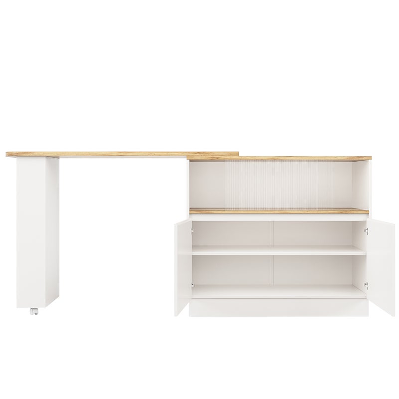 Table de bar pivotant et escamotable en MDF - grand espace de rangement - style contemporain - Blanc - 6
