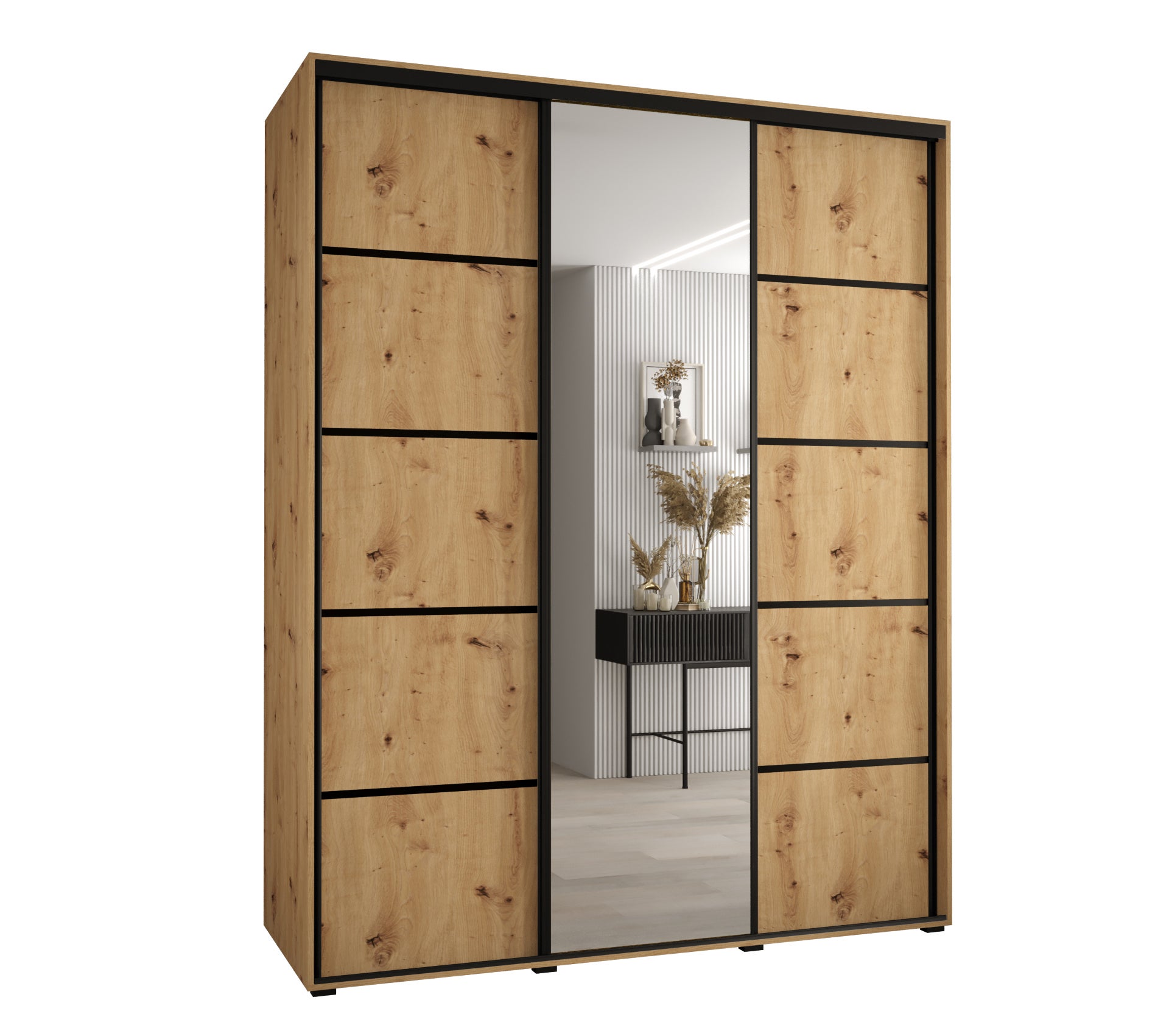 Szafa przesuwna z lustrem wysoka Davos 5 190 x 60 x 235,2 cm artisan + artisan + u. czarny - Abiks Meble