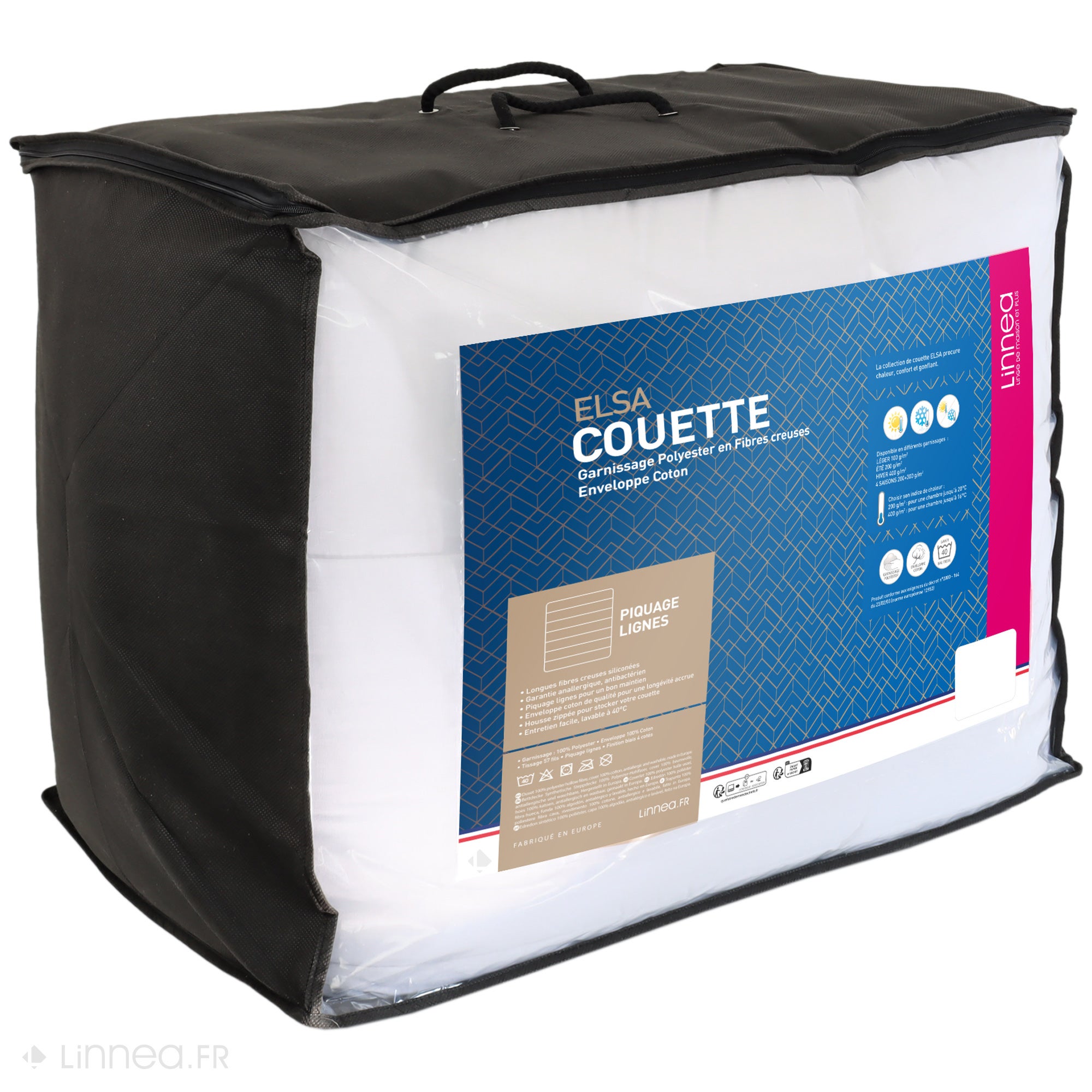 Couette 240x220 cm 4 saisons ELSA garnissage fibre polyester 200+300 = 500 g/m2 - 4