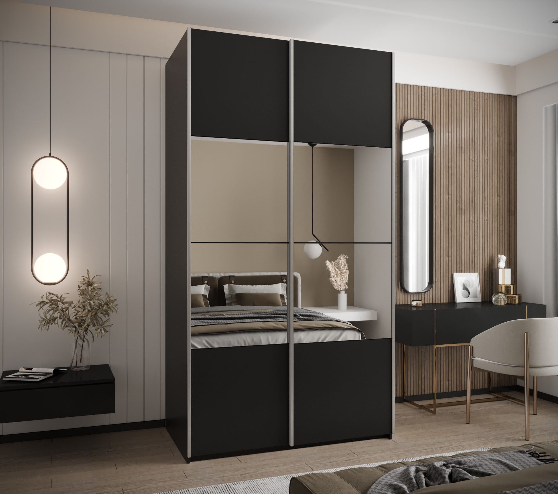 Szafa przesuwna wysoka Lux 4 130 x 64 x 245,5 cm czarny + czarny + u. srebrny - Abiks Meble - 2