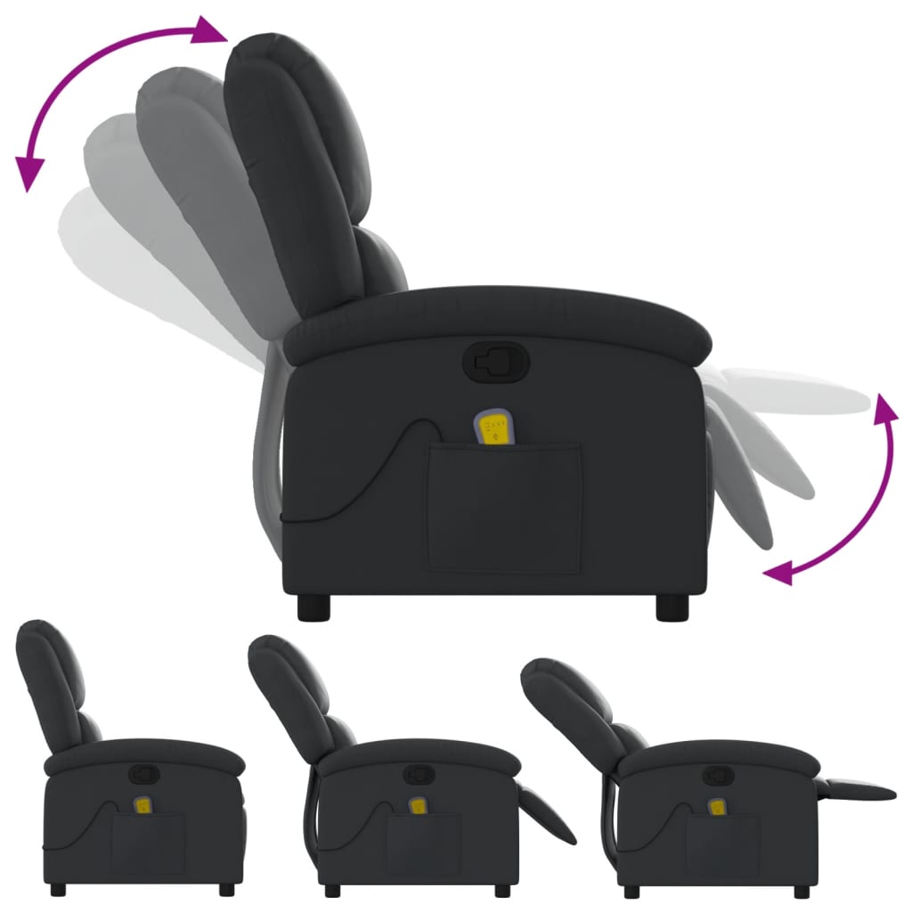Fauteuil de Salon，Chaise，Fauteuil de massage inclinable noir cuir véritable - 5