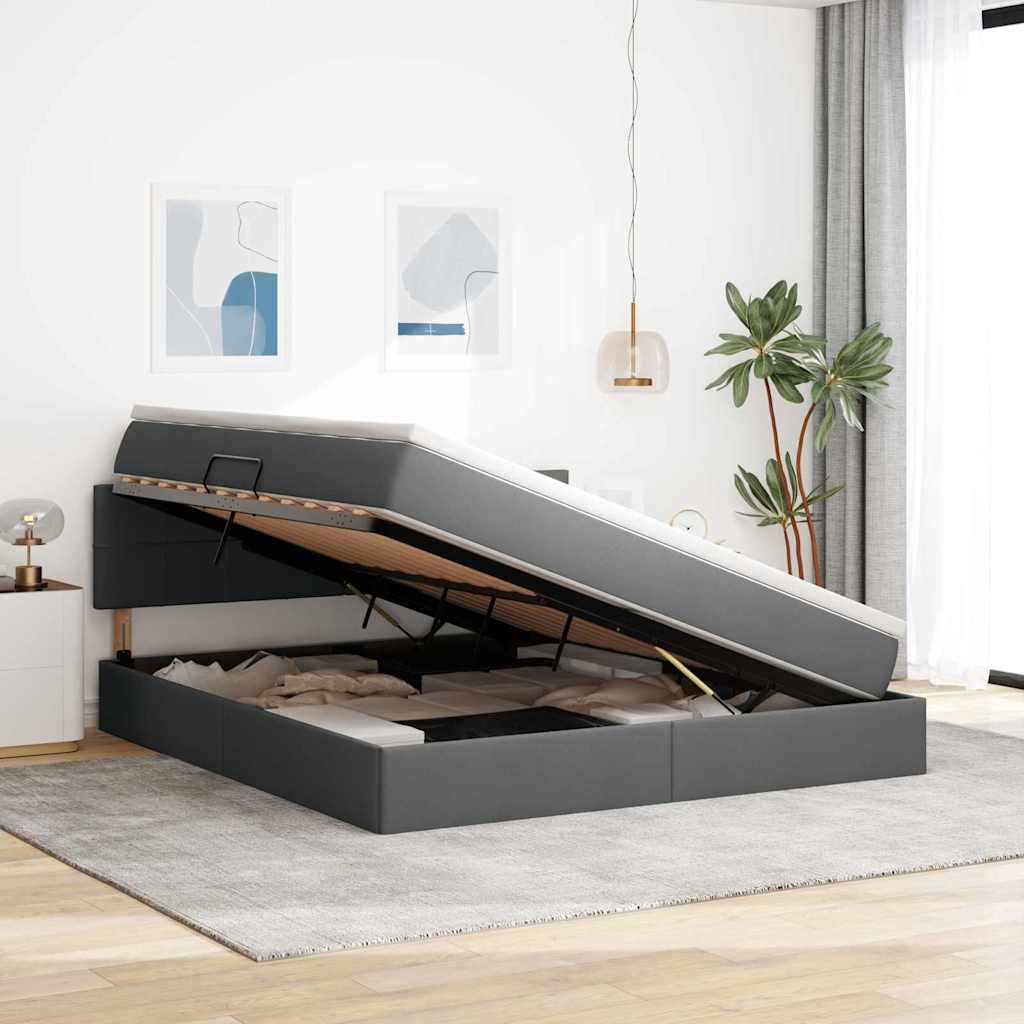 Lit avec rangement et matelas Gris foncé 160 x 200 cm Velours - 4