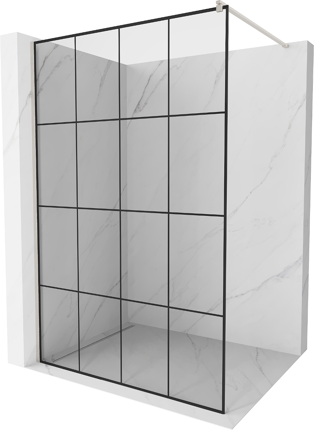 Mexen Kioto ścianka prysznicowa Walk-in 160 x 200 cm, czarna kratka 8 mm, nikiel szczotkowany - 800-160-101-97-77