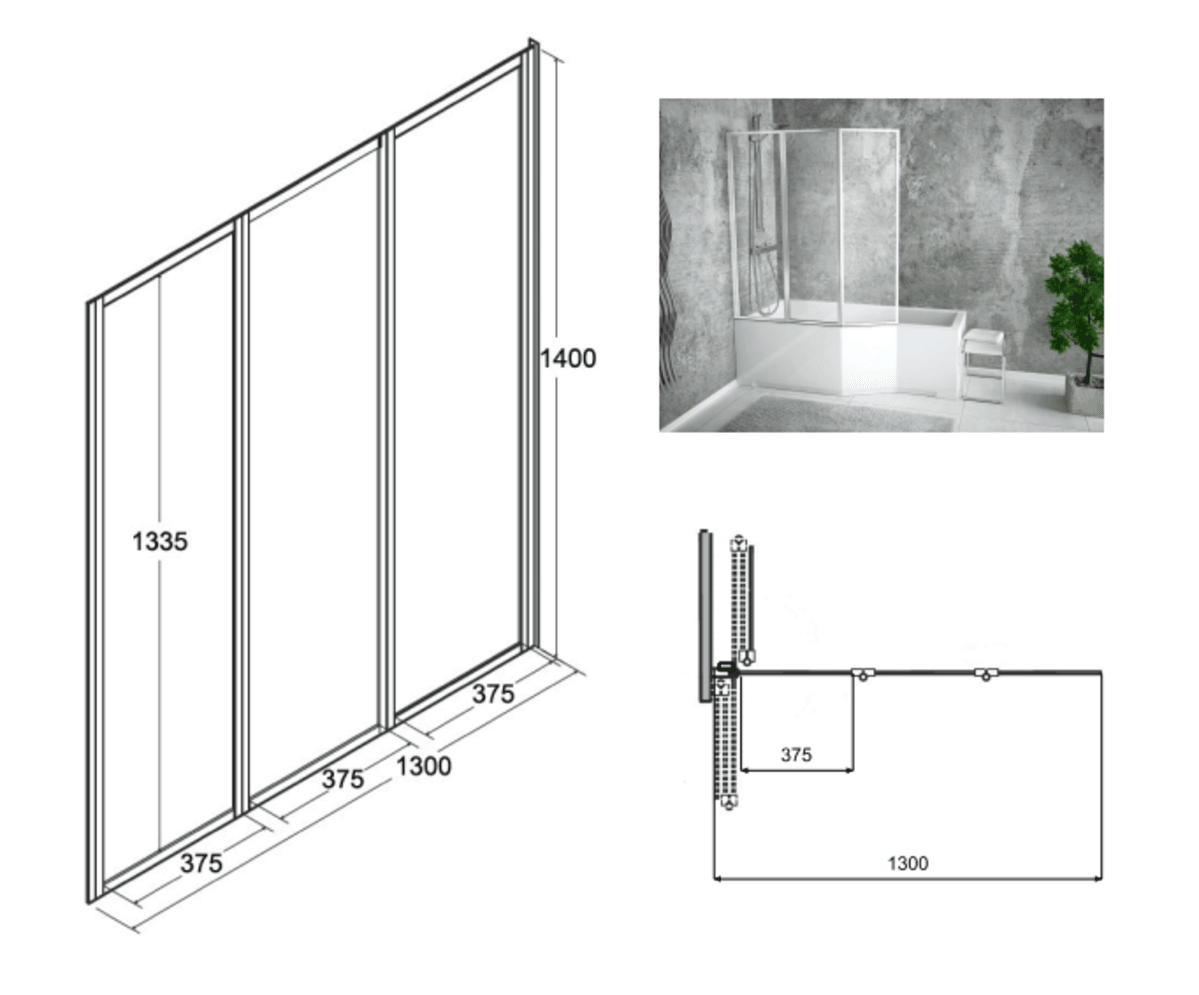 Baignoire asymétrique de 150 x 75 cm - Blanc - Droite - avec Pare Baignoire 3 Volets - INTEGRA - 9