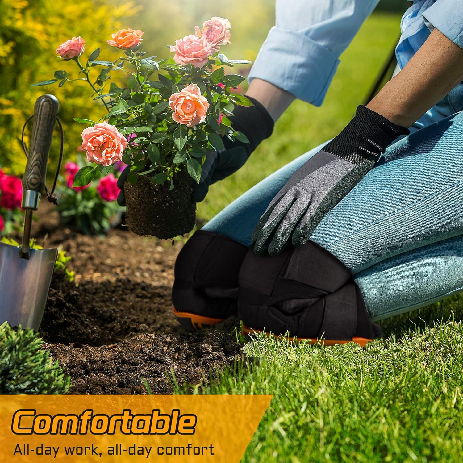 couleur orange，Genouillère Travail, Genouillères Professionnelles à Confort étendu, Genouillere pour le Travail, le Jardinage, les Carreleurs, les Ouv - 5