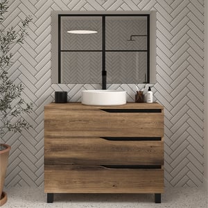 Meuble de salle de bain 80 avec plateau et vasque à poser - 3 tiroirs - tabaco (bois foncé) - MATA