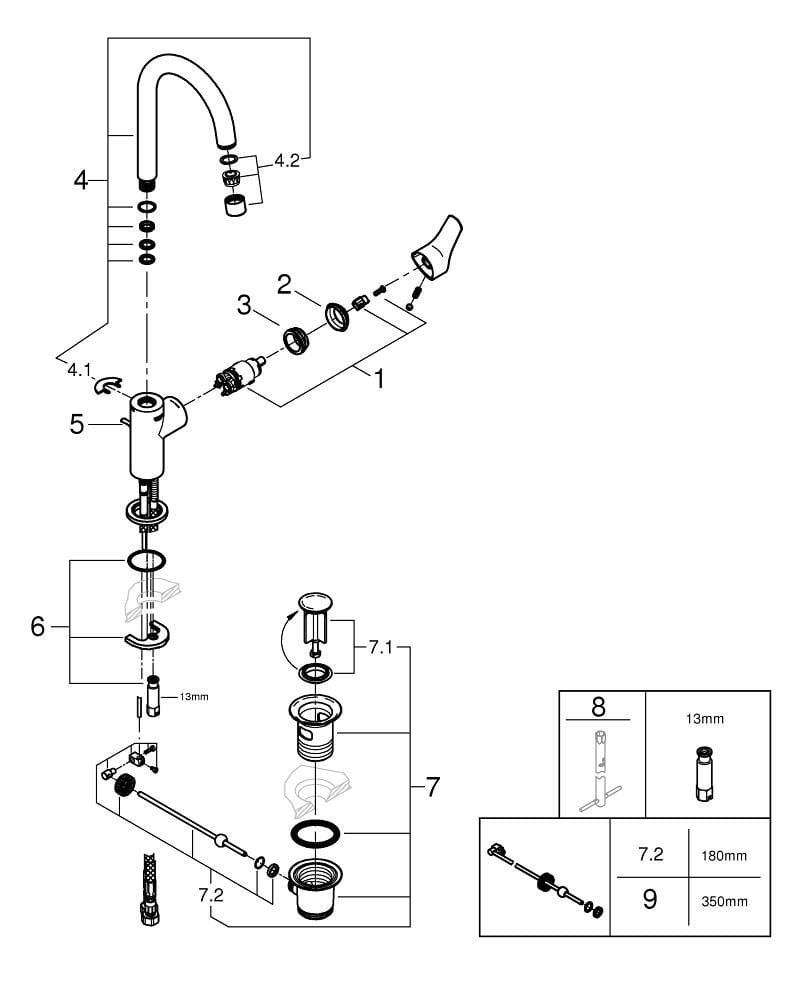 Miscelatore per lavabo cromato, bocca girevole, Start QuickFix, GROHE - 6