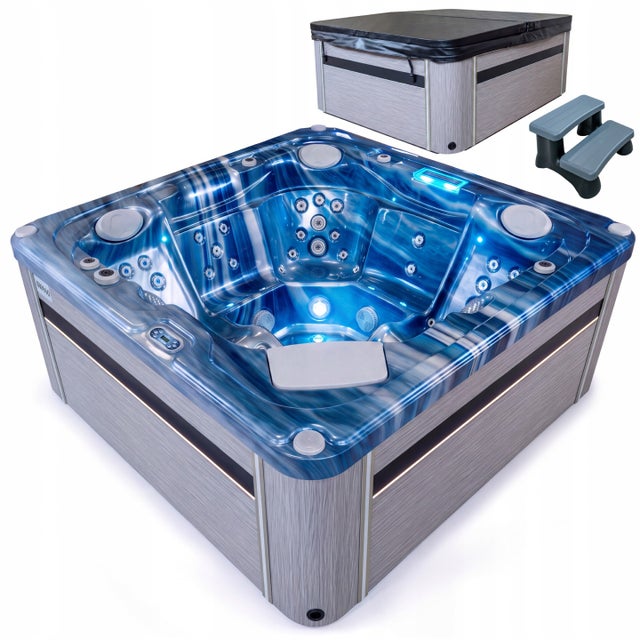 Wanna Ogrodowa z hydromasażem 5 osobowa SPA 215cm x 215cm schodki pokrywa