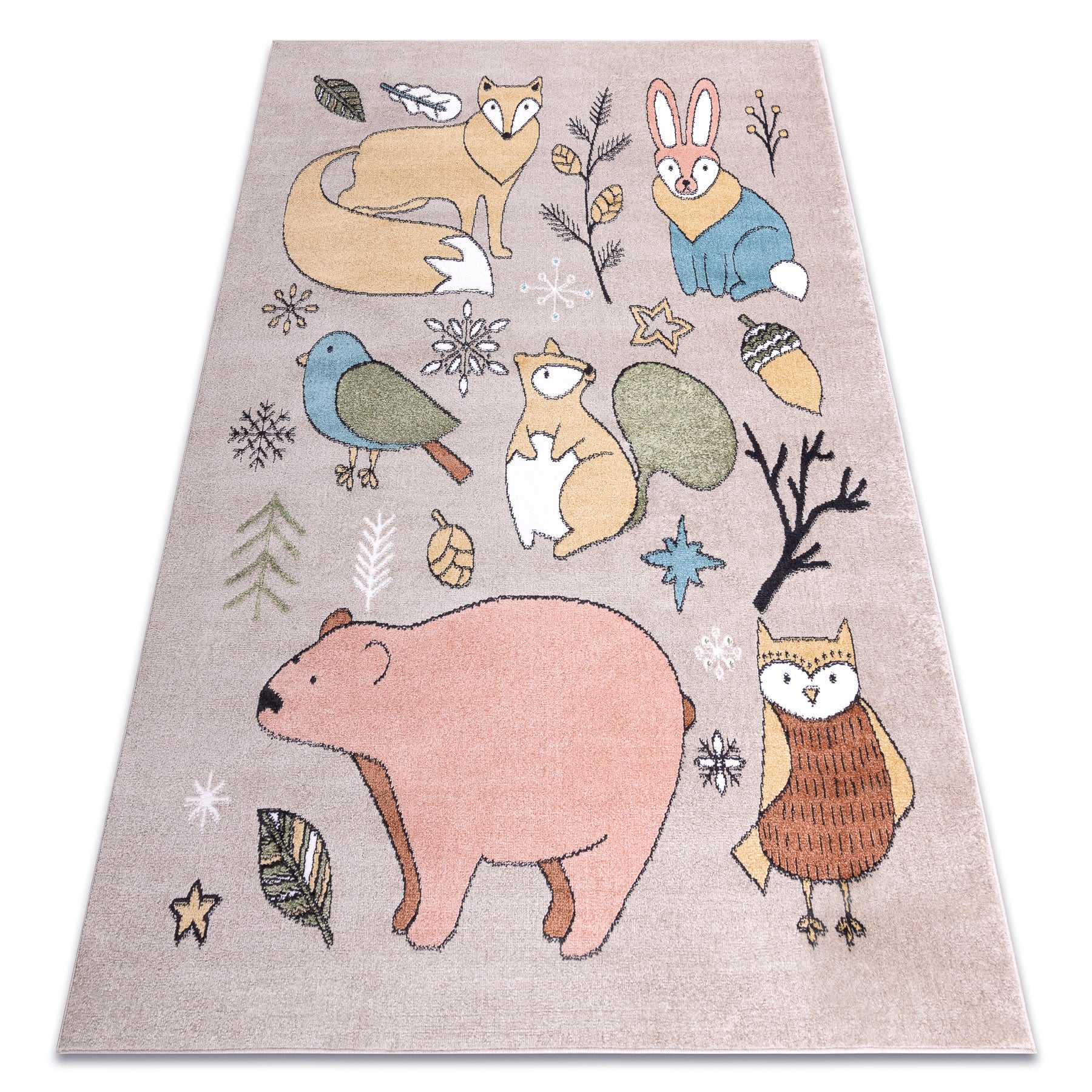 Dywan FUN Forester dla dzieci, zwierzęta, las beż 240x330 cm