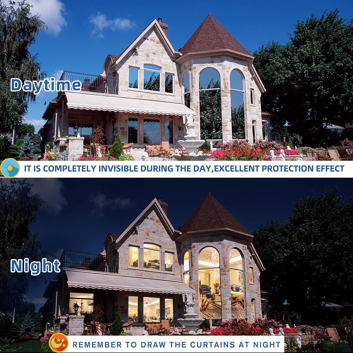 Film isolant thermique pour fenêtres, protection solaire et UV, film réfléchissant miroir sans tain, 45*300cm, matériau PVC, bleu foncé - 4