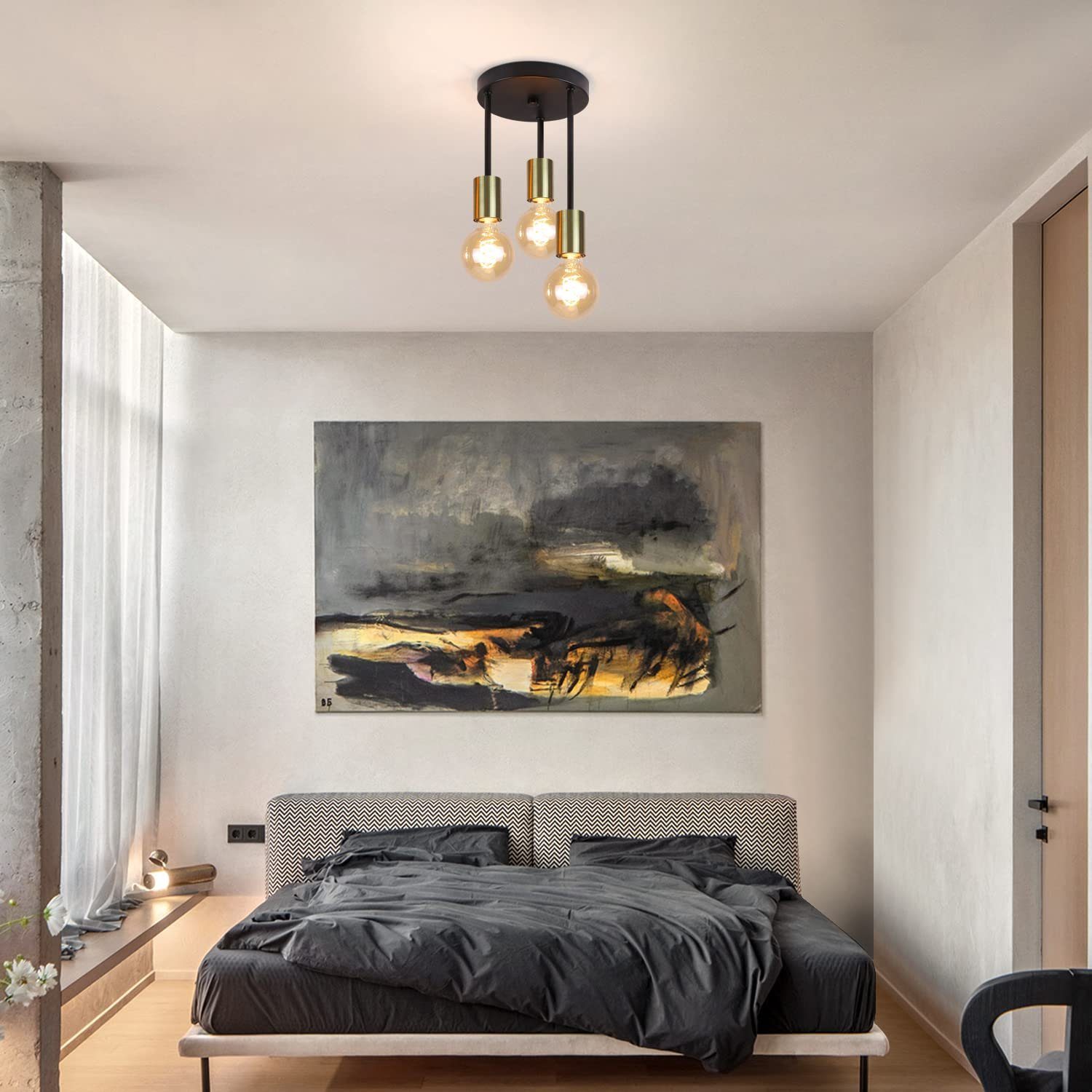 NETTLIFE 3-punktowa lampa wisząca E27 w stylu vintage, czarne złoto, z nowoczesnym żyrandolem industrialnym do kuchni, salonu, baru, maks. 25W - 9