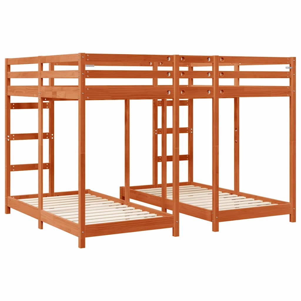 Cadre de lit superposé triple, marron ciré, 160 × 200 cm - 6