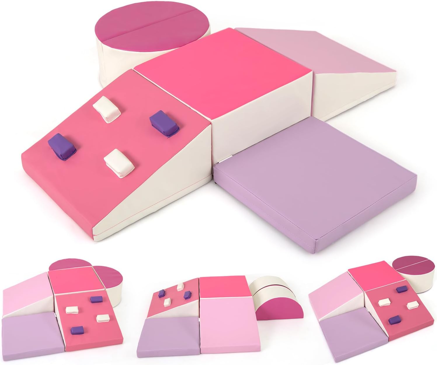 6 Szt. Tor Przeszkód dla Niemowląt z Pianki EPE, Moduł Motoryczny, Zabawka Edukacyjna Montessori dla Dzieci Powyżej 1 Roku Życia (Różowa)