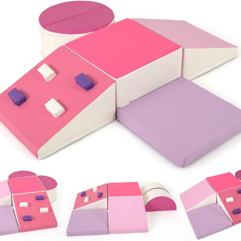 6 Szt. Tor Przeszkód dla Niemowląt z Pianki EPE, Moduł Motoryczny, Zabawka Edukacyjna Montessori dla Dzieci Powyżej 1 Roku Życia (Różowa)