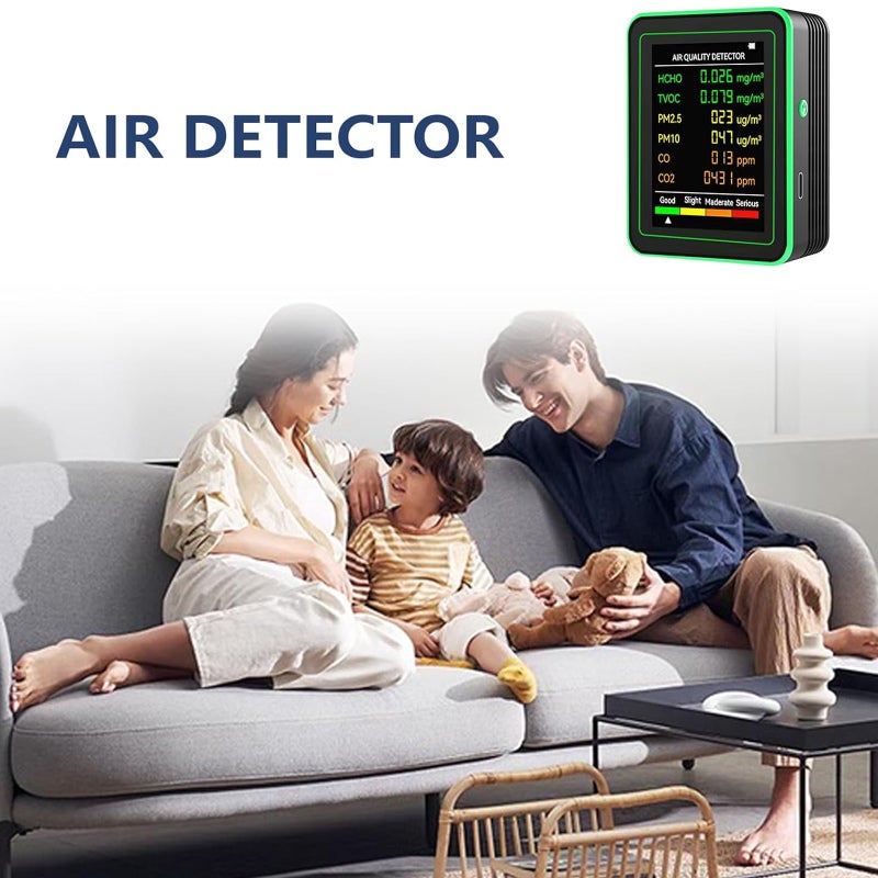 Monitor de calidad del aire 6 en 1, medidor de CO2, PM2.5, PM10, HCHO, TVOC, CO, detector de formaldehído con pantalla LCD y analizador de gases - 9