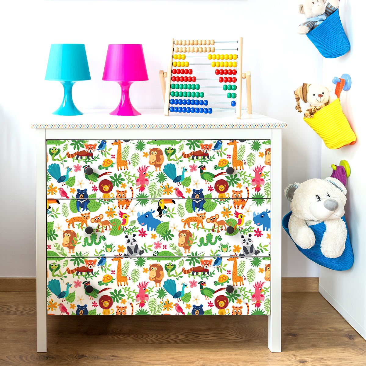 Pegatina muebles para niños animales en la selva - adhesivo de pared - revestimiento sticker mural decorativo - 60x90cm - 3