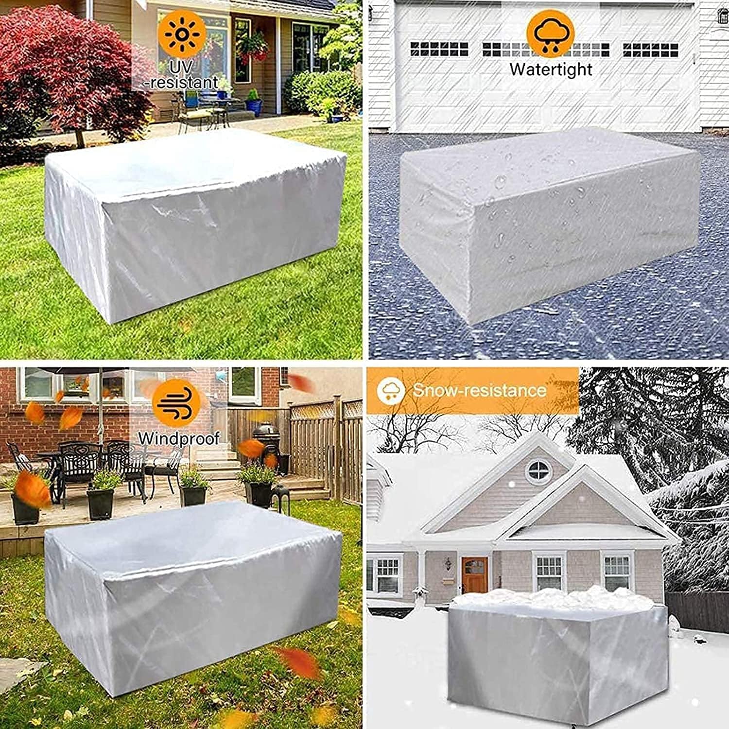 Housse de protection pour mobilier de jardin,Housse de Protection pour Table Chaise Meubles,Argent,200x200x80CM - 3
