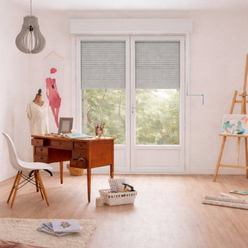 Porte Fenêtre PVC blanc 2 vantaux hors tout H 239 x L 156 cm ouverture française avec volet roulant manivelle pour pose en neuf
