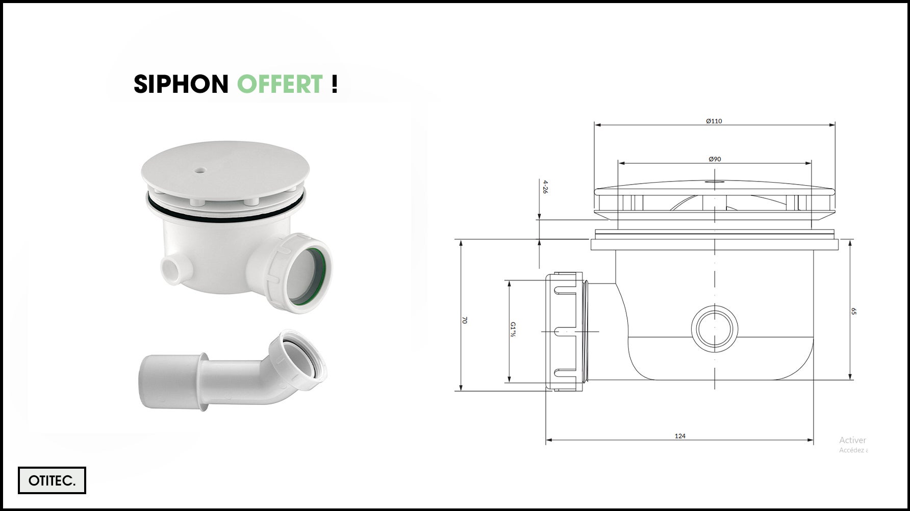 Receveur de Douche Carré - 80 x 80 x 4,5 cm - Blanc Effet Pierre - avec Siphon OFFERT - MOON STONE - 4
