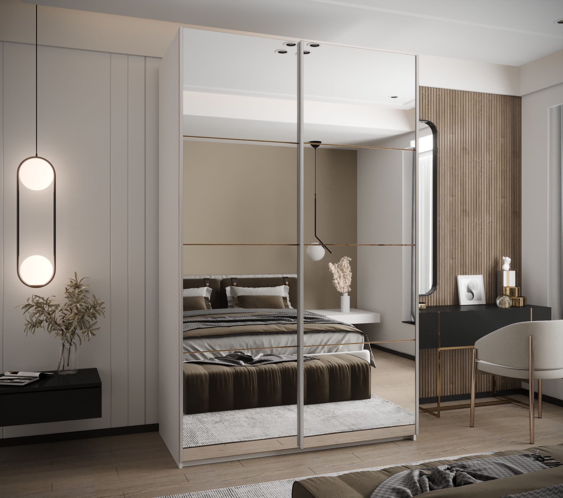 Szafa przesuwna wysoka Lux 2 160 x 64 x 245,5 cm biały + artisan + u. srebrny - Abiks Meble - 2