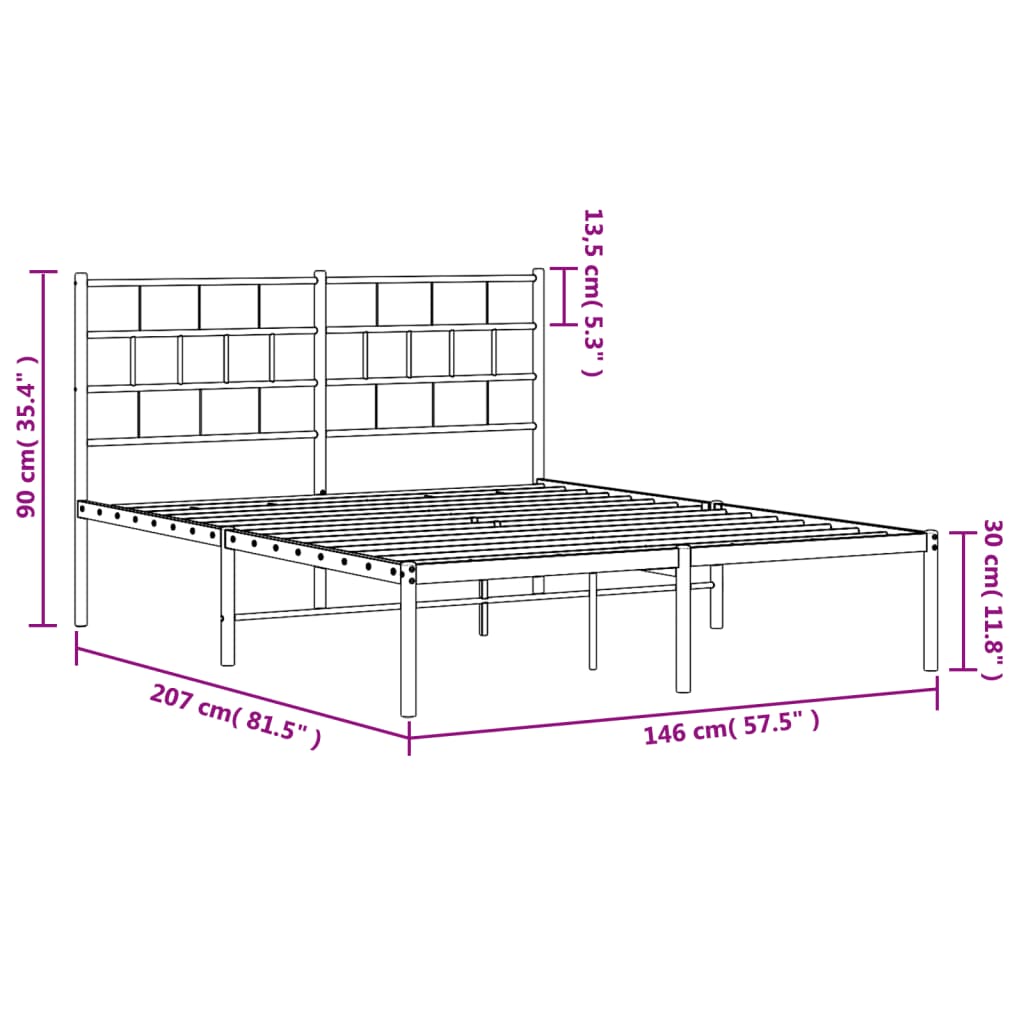 Estructura cama sin colchón con cabecero metal negro 140x200 cm vidaXL - 3