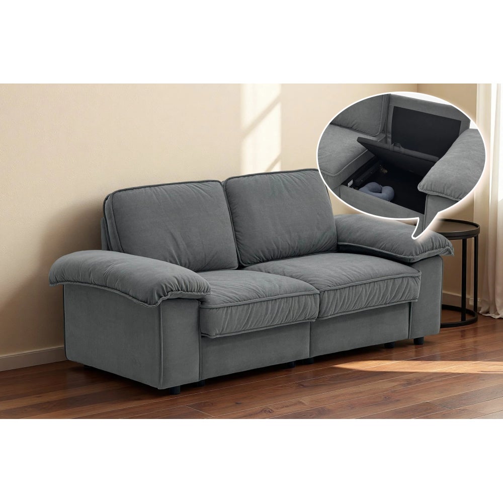 Nowoczesna sofa z ukrytym schowkiem, wygodna, łatwa w czyszczeniu, szara