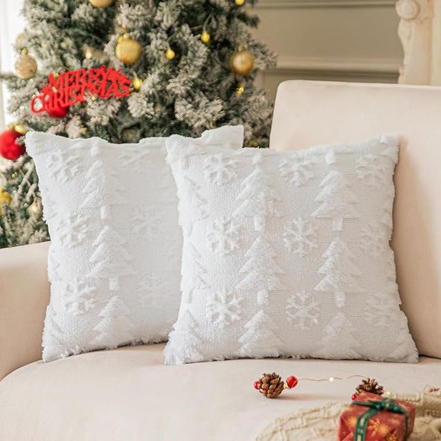 Housse De Coussin De Noël - 2 Taies Carrées Sapin Et étoiles Pour Canapé, Salon, Déco Fêtes
