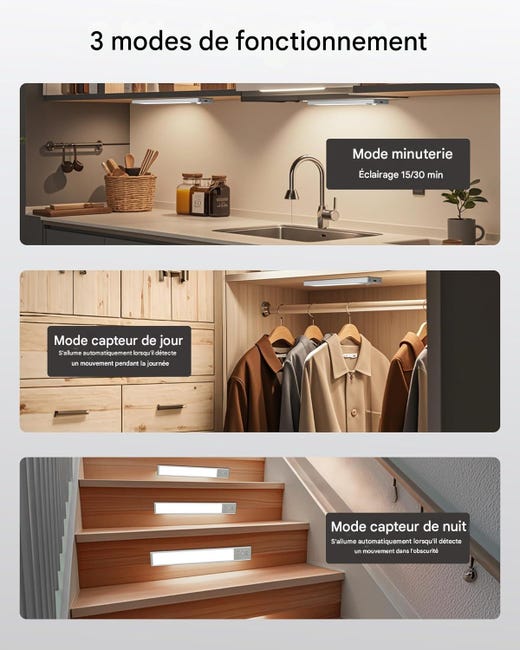 Luce Notturna LED Ricaricabile, con Sensore di Movimento, Lampada da Armadio con Striscia Magnetica per Guardaroba, Corridoio, Scala, Cucina, 2 Pezzi | Leroy Merlin Luce Notturna LED Ricaricabile, con Sensore di Movimento, Lampada da Armadio con Striscia Magnetica per Guardaroba, Corridoio, Scala, Cucina, 2 Pezzi | Leroy Merlin