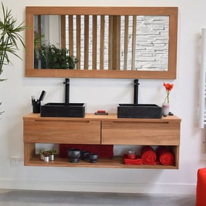 Meuble sous vasque suspendu en teck massif 140 cm, Khartane