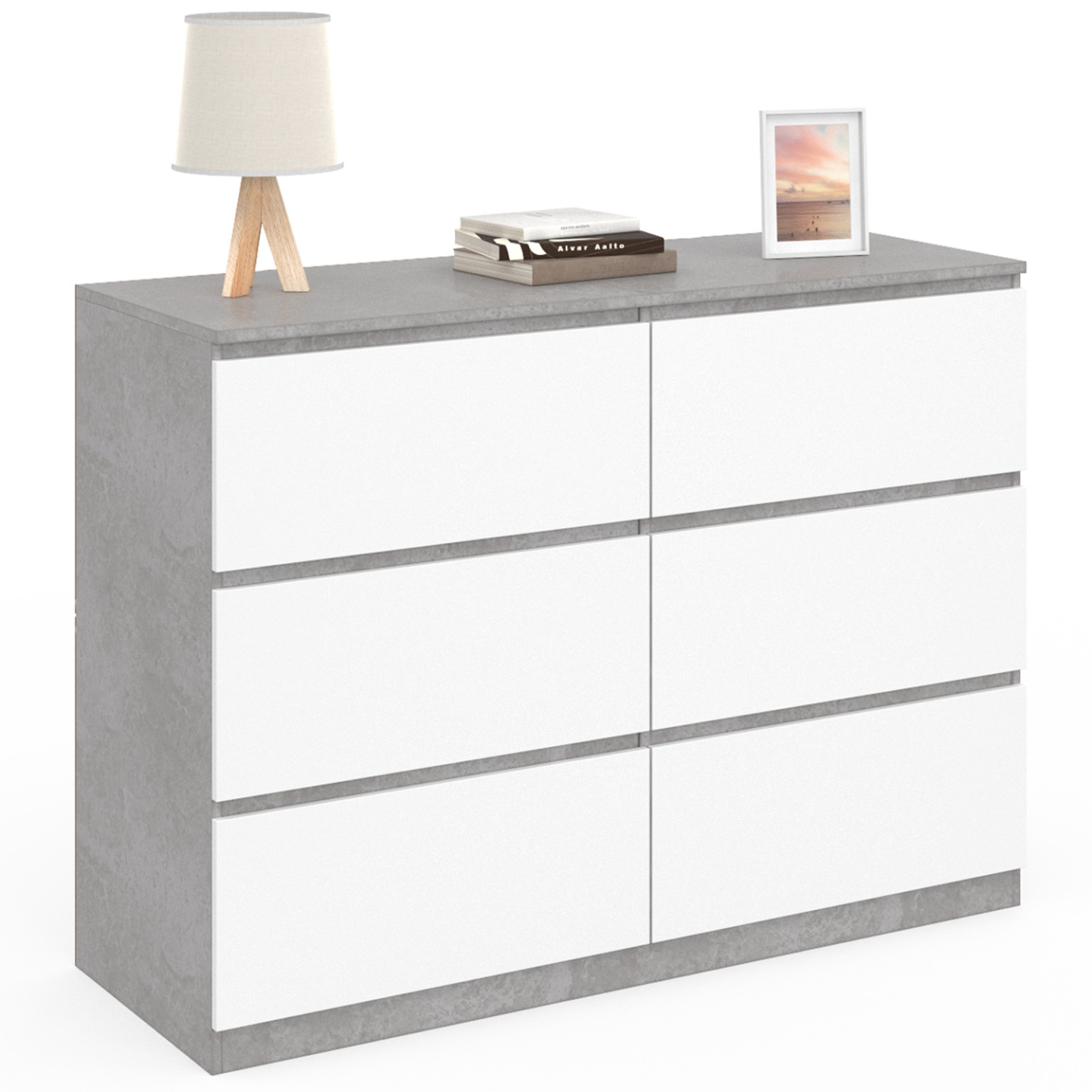 Commode 6 tiroirs TOMI 110 cm blanc et effet béton - 2