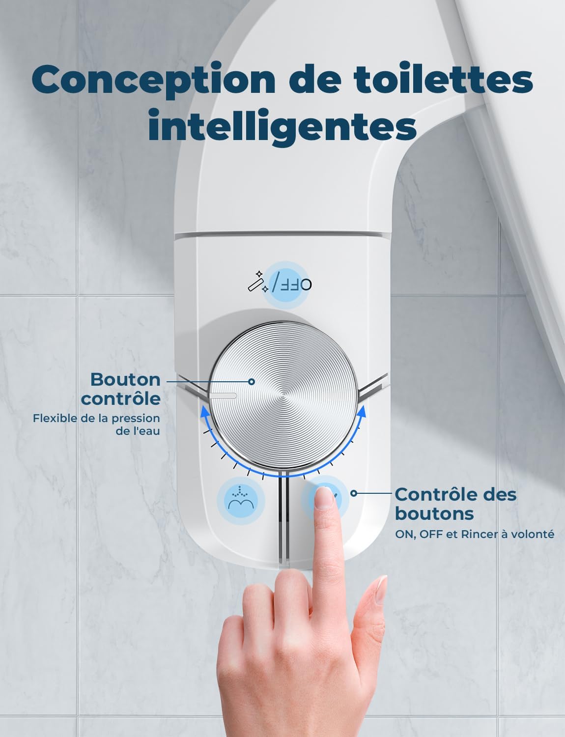 Inodoro japonés con bidet, sin electricidad, con dos boquillas retráctiles, fácil de instalar, autolimpiante, con presión de agua regulable. - 2