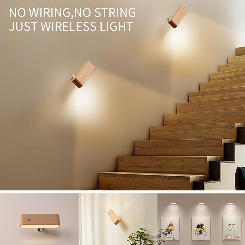 Lámpara de pared LED recargable, luz nocturna magnética con brillo ajustable, lámpara de lectura táctil giratoria de 360° - 8