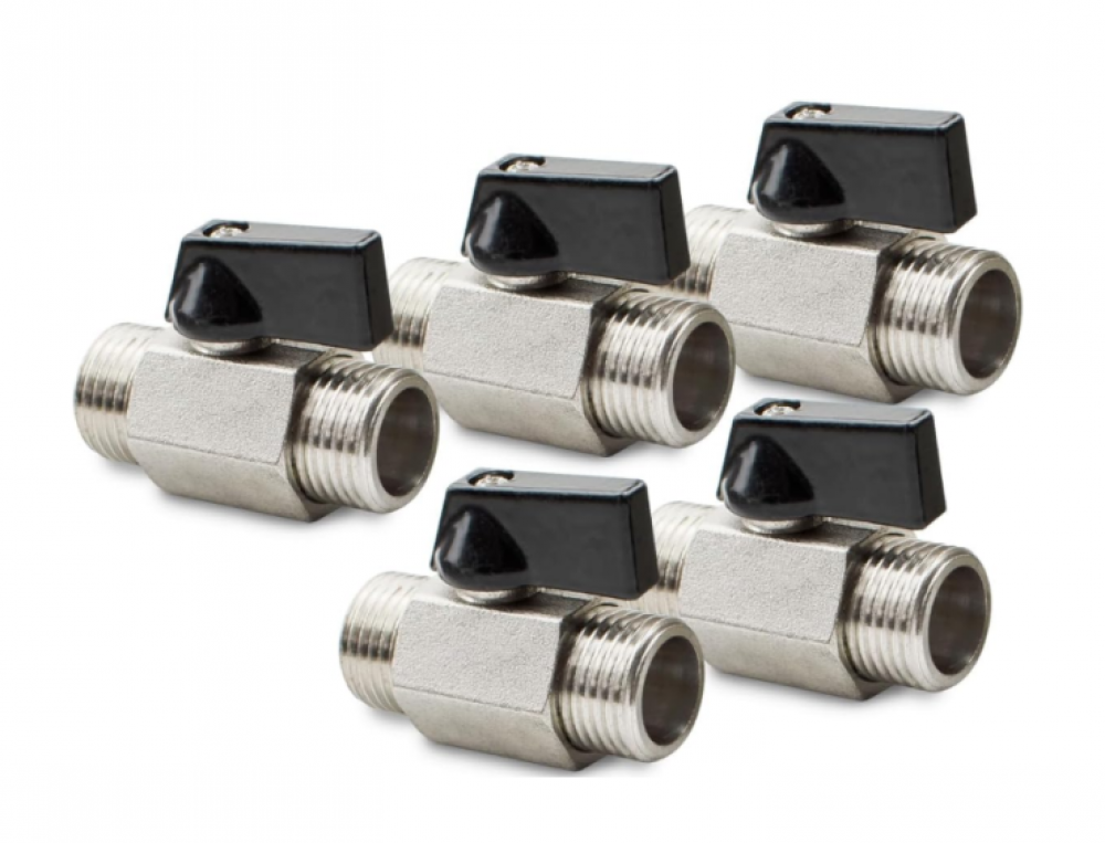 Zestaw 5 niklowanych mosiężnych mini zaworów kulowych 3/8" męski x męski