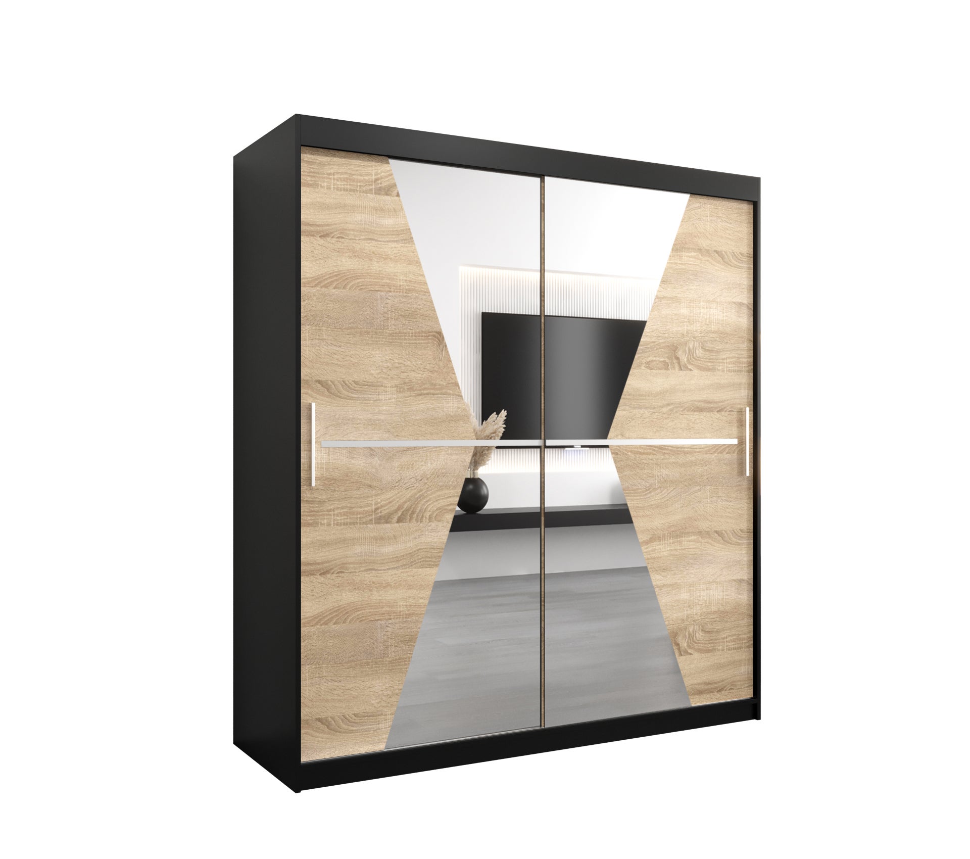 Szafa przesuwna garderoba MAROKO 180 x 62 x 200 cm Czarny + Sonoma - Abiks Meble
