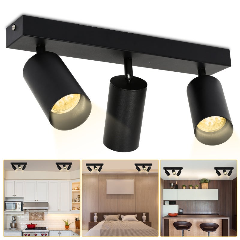 Reflektor sufitowy LED obrotowy, obrotowy, lampa sufitowa GU10, metalowy żyrandol sufitowy, czarny, lampa 3-płomieniowa