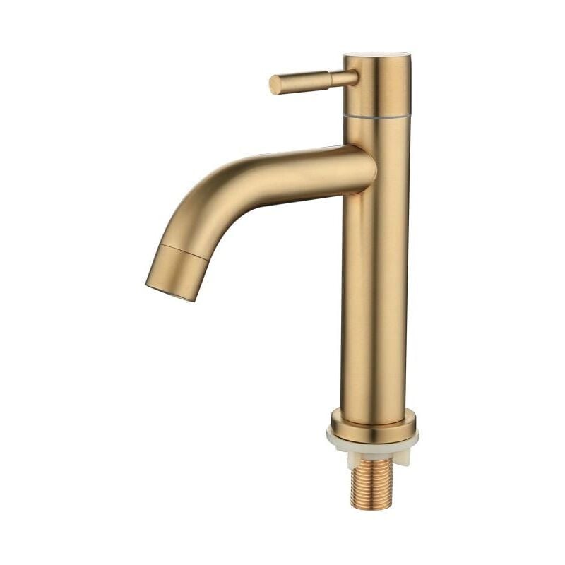 Prosty kran do zimnej wody do umywalki łazienkowej z mosiądzu, z pojedynczą rączką, z wężem doprowadzającym, szczotkowane złoto (tylko zimna woda)